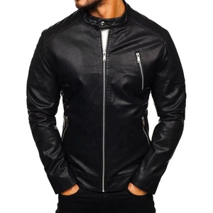 Chaqueta Bomber de Cuero Genuino para Hombre, Resistente al Viento, Ecológica, con Cierre, Cuello Alto y Bolsillos, Ropa de Invierno - Product Image 1