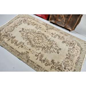 Alfombra vintage de 3.9x7 pies (120x212 cm), alfombra turca con diseño de plantas y árboles marrones - Product Image 4