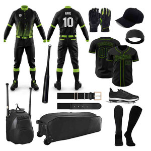 Custom Black Green Baseball Uniform Set Jersey Pants Gloves Cap <b>Socks</b> Bag Moisture Wicking Sublimated Print Unisex 100% - Product Image 1