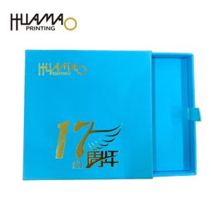 Boîtes à tiroirs bleues personnalisées Huamao OEM avec ruban, boîtes à tiroirs coulissantes en papier pour petits cadeaux et emballages artisanaux - Product Image 2
