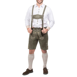 Auténticos pantalones cortos de cuero alemán Lederhosen de 2 piezas Loden Green para Bavarian Oktoberfest 2025 Pantalones cortos de cuero de la mejor calidad - Product Image 6
