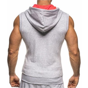 <b>Men's</b> 100% Cotton Gym Muscle Hoodie <b>Vest</b> Summer Sleeveless Zipper Tank Tops for Bodybuilding Fitness Singlets Hooded <b>Vest</b> - Product Image 3