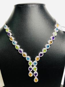 Collier 3 pièces en argent sterling 925 serti d'améthyste péridot naturel citrine et topaze bleue magnifique et unique pour toute occasion - Product Image 4