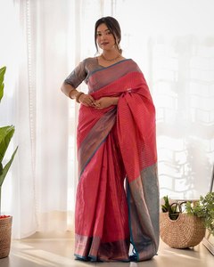 La mayoría de las ventas Pattu Silk Saree con rico contraste Tejido Seda Saree plisado Sarees Listo para usar - Product Image 3