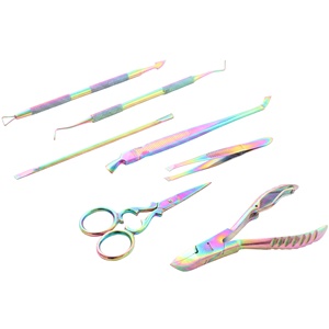 ชุดเครื่องมือทำเล็บมือสแตนเลสสีรุ้ง7ชิ้นชุดทำเล็บเท้าสีรุ้งสำหรับร้านเสริมสวยชุดเสริมสวยเคลือบไทเทเนียม - Product Image 2