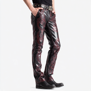 Pantalones de cuero PU para motocicleta estampados, pantalones de cuero de moda para hombre, pantalones de cuero de piel sintética con estampado personalizado para hombre - Product Image 3