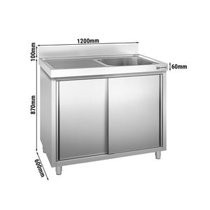 Meuble d'évier commercial PREMIUM - Acier inoxydable - 1200x600mm - 1 bac à droite - Product Image 2
