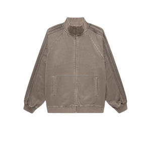 Veste à capuche en molleton français vintage lavé à fermeture éclair sur le côté, style hip-hop, très vendue, 420g, coupe courte, sans capuche - Product Image 1