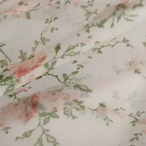 100% Polyester Flower In Ấn Tổng Hợp Lụa Voan Vải Dệt Thiết Kế Mô Hình Cho Cô Gái 'Dresses Váy Dày Dày 20D Sợi Đếm