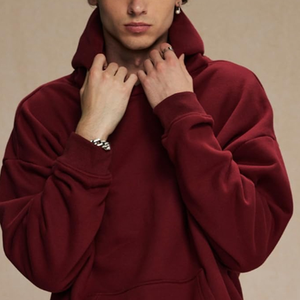 เสื้อฮู้ดผู้ชายแบบดิจิทัลทรงบ็อกซี่ฟิตเนส400 GSM สีเรียบๆฤดูหนาว - Product Image 4