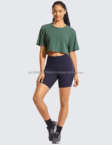 YOGA Camisetas cortas de entrenamiento de algodón Pima para mujer Camisetas de Yoga de manga corta Camisetas atléticas casuales para correr - Product Image 3