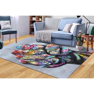 Tapis en laine imprimé patchwork graffiti poing style street art urbain avec envers en latex - Décoration de bureau moderne douce et écologique en non-tissé - Product Image 5