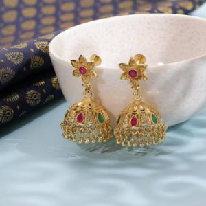 ชุดต่างหู jhumka อินเดียแบบดั้งเดิมต่างหูชุบทองทองเหลืองต่างหูทองสไตล์วินเทจต่างหู Jhumka แฟชั่น - Product Image 2