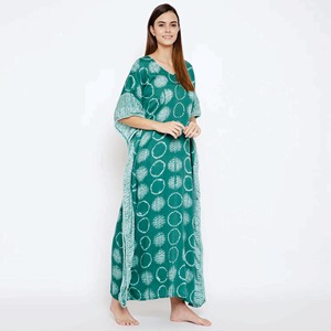 Alta calidad Slim Fit 100% algodón Escote en V Mangas cortas extendidas Verde Shibori Tie-Dye Kaftan - Product Image 4