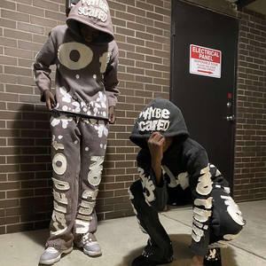 กางเกงวอร์มผู้ชายผ้าคอตตอน100% 450แกรมสำหรับผู้ชายชุดวอร์มปักลายแนวสตรีท - Product Image 4