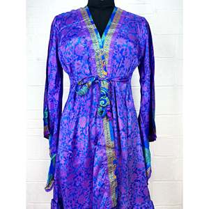 Recycled Vintage Silk Sari <b>Robe</b> Boho Floral Print Dressing Gown <b>Beach</b> Coverup or Bridesmaid Anniversary Gift - Product Image 2