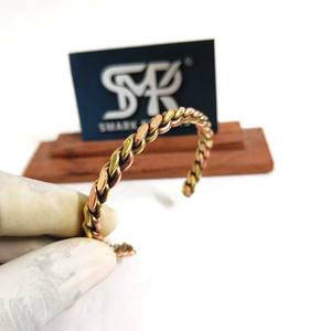 Twisted Dual Tone <b>Copper</b> <b>Bangle</b> Adjustable Open Cuff Handmade Traditional Lightweight Craft for <b>Men</b> Women Daily & Festive Wear - Product Image 4