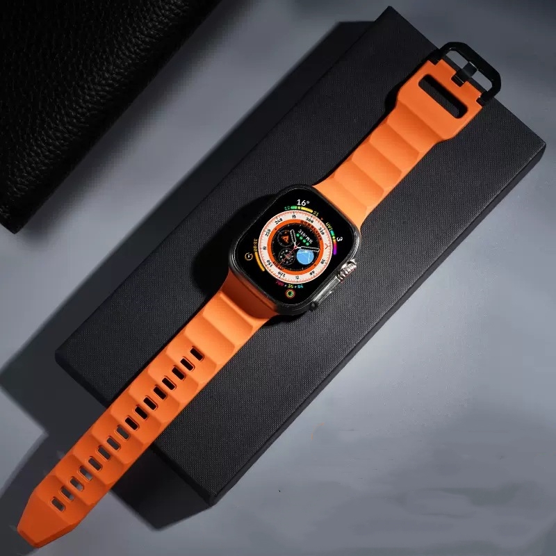 Мужские Смарт-часы для Apple Watch Series 11, оранжевые классические спортивные мягкие удобные дышащие силиконовые ремешок 22 мм FKM