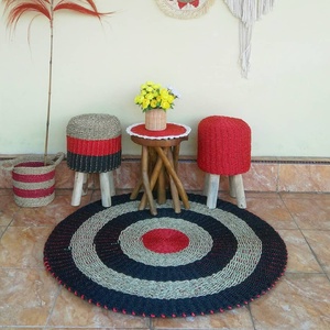 Tapis de sol rond tissé naturel pour salon, tapis en jonc de mer, tapis en raphia pour chambre à coucher - Product Image 3