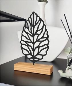 Étagère en forme de feuille décorative moderne Base en bois métal noir Sculpture Table de restaurant d'hôtel de luxe Décoration de la maison pour améliorer - Product Image 2