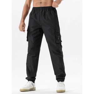 Pantalon cargo décontracté pour homme, coupe slim, léger, respirant, écologique, 100% coton, taille élastique, délavage acide - Product Image 3