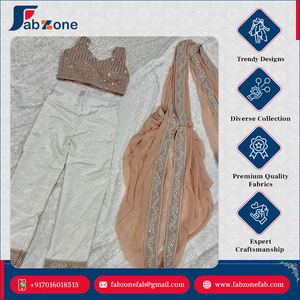 Pieza de diseñador Boda y fiesta Listo para usar Faux Georgette Sari precosido con lentejuelas y trabajo de hilo Resham Dori - Product Image 3