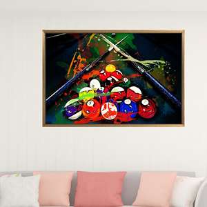 Modern Canvas Art Print: Elegant Billiards Play Room Decor,1P:Gold <b>Framed</b> - Product Image 1
