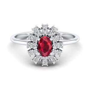 Anillo REYES de Plata de Ley 925 con Rubí de Corte Ovalado de 0.5 Quilates y Halo de Moissanita para Mujer, Piedra de Nacimiento, Joyería Fina - Product Image 5