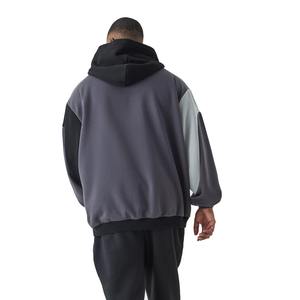 Sudadera con capucha de gran tamaño con panel de contraste de angustia para hombre, Sudadera con capucha de manga larga informal de gran tamaño, Sudadera con capucha de invierno cálida lisa - Product Image 4