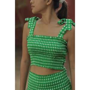 Women's Bohemian Cotton Top Skirt <b>Set</b> Indian Hand Block Check Print Summer Crop Top and Skirt with Adjustable <b>Tie</b> Straps - Product Image 3