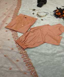 Designer Smooth <b>Fabric</b> Beautiful Embroidery Work Top Bottom with Dupatta Formal Wear Wholesale Price Ethnic Garment Alphanumero Gharara - Product Image 2