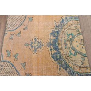 Turkish 3.5x6.4 ft Rug, Accent Vintage Rug, <b>Yellow</b> Bordered <b>Wool</b> Rug - Product Image 3