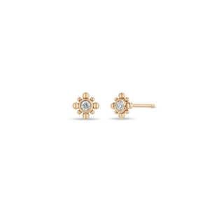 Prix de gros petite perle ronde coupe lunette ensemble laboratoire cultivé diamant Starburst en or massif 14K boucles d'oreilles pour les femmes cadeau pour elle - Product Image 1