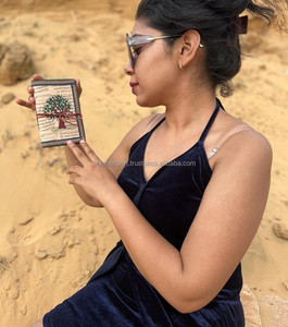 Journal spirituel fait à la main couverture en tissu de coton Vintage Unique fermeture de fil sécurisée papier recyclé non doublé journal tactile coloré - Product Image 2