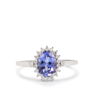 Bague en platine 950 avec tanzanite et zircon blanc 1,22 carats, certifiée IGI, bijoux fins - Product Image 2
