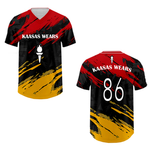 Camiseta de Béisbol Transpirable Hecha a Medida, Talla Grande, Impresión Digital Personalizada con Nombre del Equipo, 100% Poliéster, Cuello en V, Secado Rápido - Product Image 1