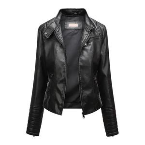 Heavy <b>Weight</b> Slim Fit Women's Faux Leather Jacket Long Sleeve Pullover <b>Stand</b> Collar Zipper Placket High Biker Outwear Varsity - Product Image 4