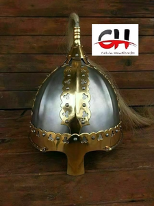 Casco de armadura vikinga medieval Casco de acero de latón para Halloween con casco de penacho Calvin Handicraft - Product Image 5