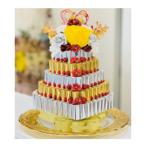 Bandeja de chocolate decorativa de diseño elegante Bandeja de servicio de metal dorado de alta calidad Perfecta para celebraciones de Eid Ocasiones especiales - Product Image 6