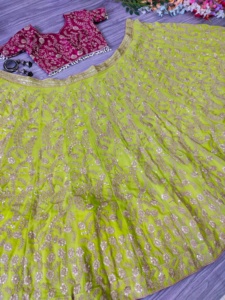 Women's Faux Georgette Lehenga with Hand Drawn Embroidery and <b>Sequins</b> Work Hand Drawn Printed Choli - Product Image 6