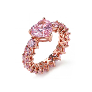 Anillo de corazón de oro rosa, anillo con piedras preciosas rosas, anillo en forma de corazón, anillo de moda para mujer, anillo de cristal rosa, anillo de joyería romántica, anillo de amor - Product Image 2