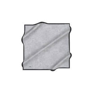 Grey Silk Crepe Satin Scarf with Black Border and Square Designer Pattern - Product Image 1
