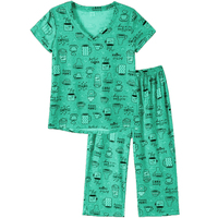 Ensemble de pyjama 2 pièces pour femme en jersey 100% coton, imprimé avec logo sur le devant, doux, respirant et à séchage rapide, pour le printemps/l'automne