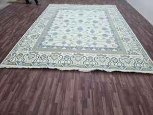 Tapis en laine bleu clair fait à la main au design moderne oushak noué à la main pour la maison ou le pique-nique Taille personnalisable de 5x8 à 10x12 - Product Image 6