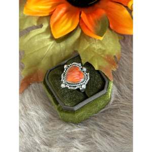 Southwest Handmade Spiny Oyster & Sterling <b>Silver</b> <b>Adjustable</b> Heart <b>Ring</b> Rose Gold Plated Alloy Bezel Set Inlay One Size Gift - Product Image 4