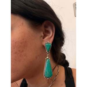 Elouise Kee Kingman Turquoise & Sterling Silver Drop <b>Earrings</b> <b>Post</b> Dangle Water Drop Design - Product Image 1