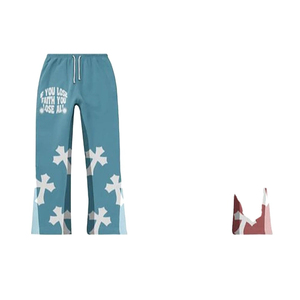 High Street hommes tenue décontracté français éponge lavage à l'acide à capuche évasé sueurs survêtement ensemble bouffée impression soleil fané strass - Product Image 6