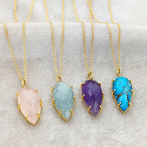 Prong Set Pear Gemstone Pendant 925 Sterling Silver Gold Plated Necklace Wholesale Jewelry Gift <b>Charms</b> - Product Image 6