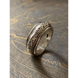 Princess Cut Boho Style Silver <b>Spinner</b> <b>Ring</b> 8.4 Grams Gold Plated Zircon Gemstone Rectangle Shape Every Day Wear Jewelry - Product Image 1