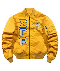 Wholesale Customize Sigma Gamma Rho Tackle Twill Embroidery Stand Collar Welted Pocket Sorority Silk Satin Unisex Zipper Jackets - Product Image 3